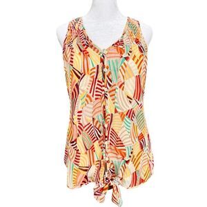 Banana Republic Factory Sleeveless Colorful Print Lined Tie Front Blouse. XS.